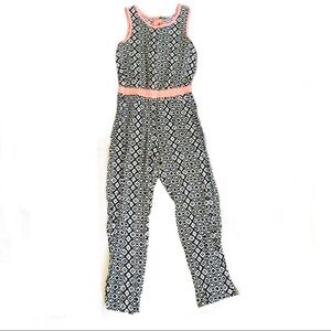 ZUNIE (Nordstrom) Geo Print Jumpsuit With Back Bow Detail Black/Pink Girl 10Y